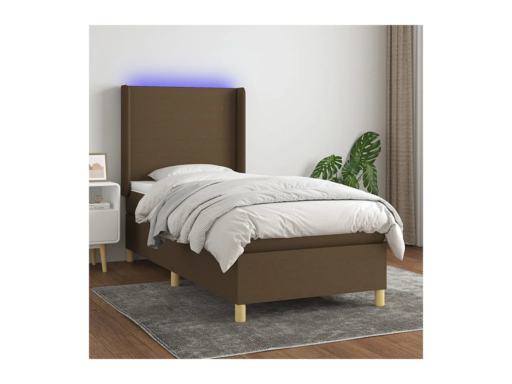 Boxspringbett mit Matratze & LED Dunkelbraun 90x200 cm Stoff