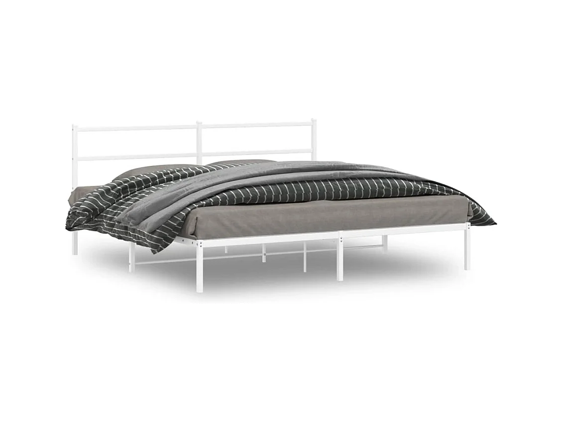 Cadre de lit métal sans matelas et tête de lit blanc 200x200 cm