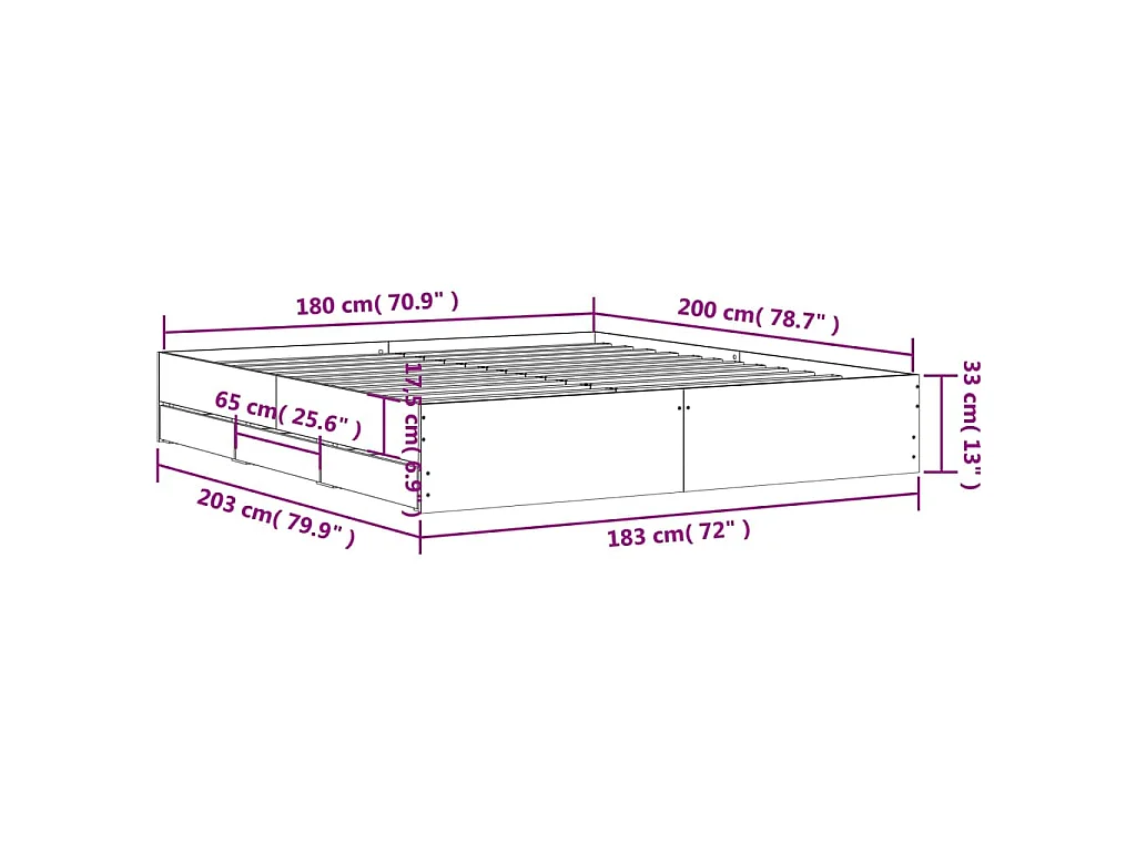 Bedframe met lades bewerkt hout wit 180x200 cm