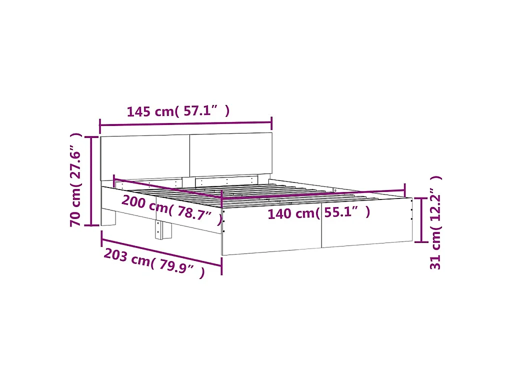 Bedframe met hoofdeinde sonoma eikenkleurig 140x200 cm