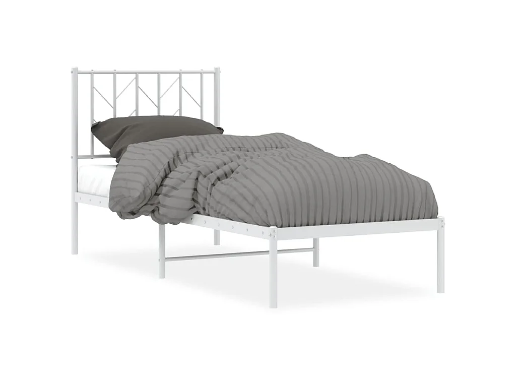 Cadre de lit métal sans matelas avec tête de lit blanc 75x190cm