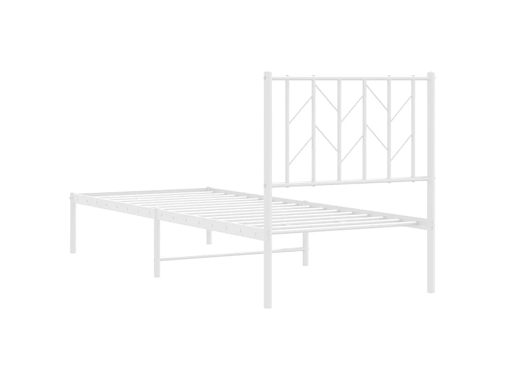Cadre de lit métal sans matelas avec tête de lit blanc 75x190cm