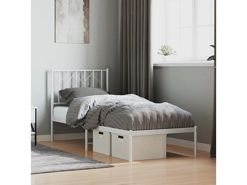 Cadre de lit métal sans matelas avec tête de lit blanc 75x190cm