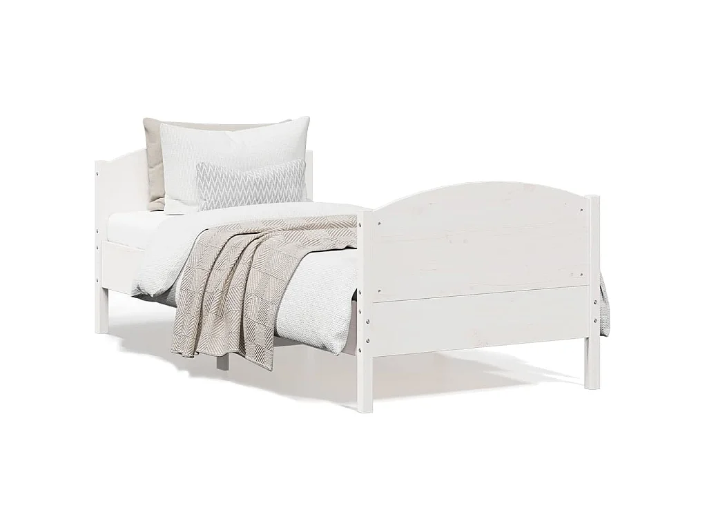 Letto senza Materasso Bianco 90x190 cm in Legno Massello Pino