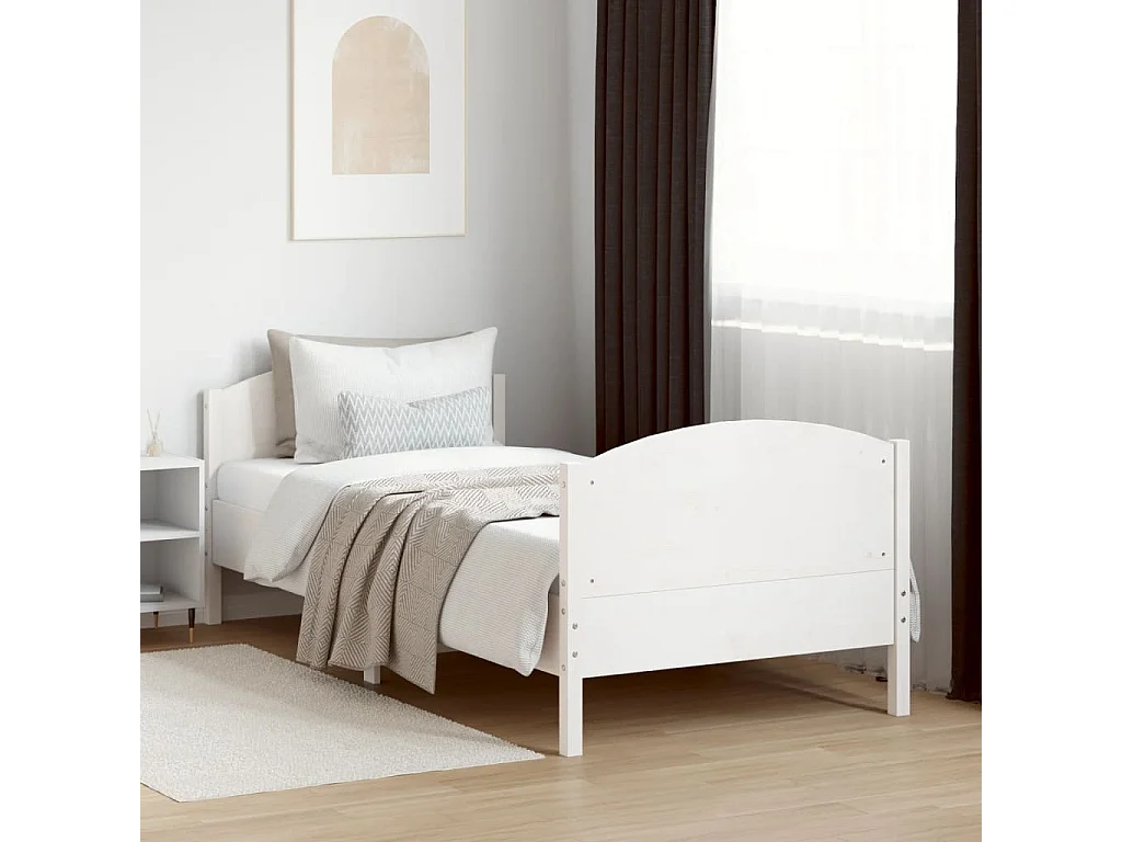 Letto senza Materasso Bianco 90x190 cm in Legno Massello Pino