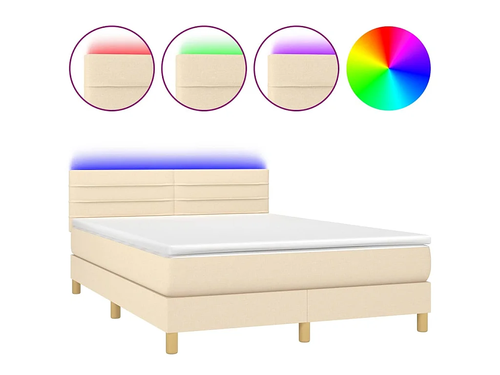 Letto a Molle con Materasso e LED Crema 140x190 cm in Tessuto