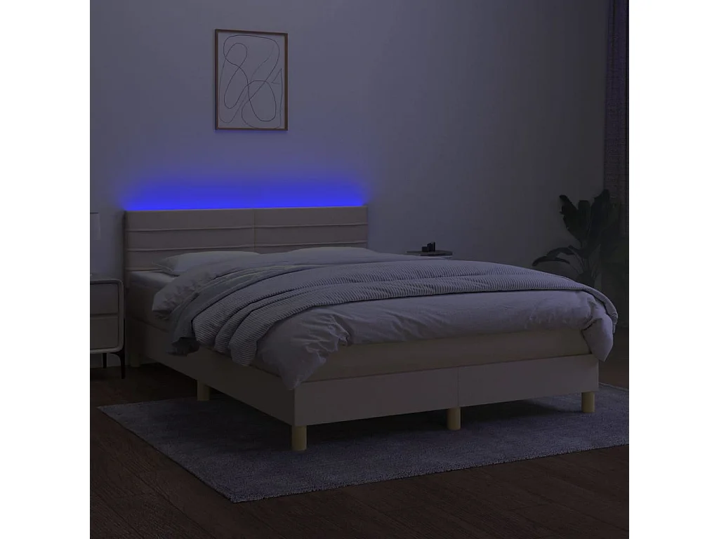 Letto a Molle con Materasso e LED Crema 140x190 cm in Tessuto