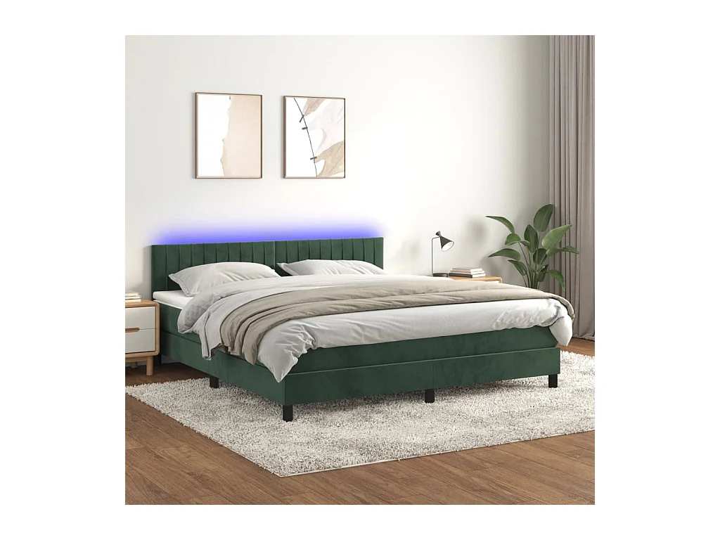 Sommier à lattes de lit avec matelas LED Vert foncé 160x200 cm