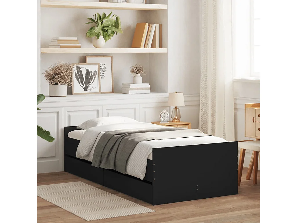 Cadre de lit avec tiroirs sans matelas noir 90x190 cm