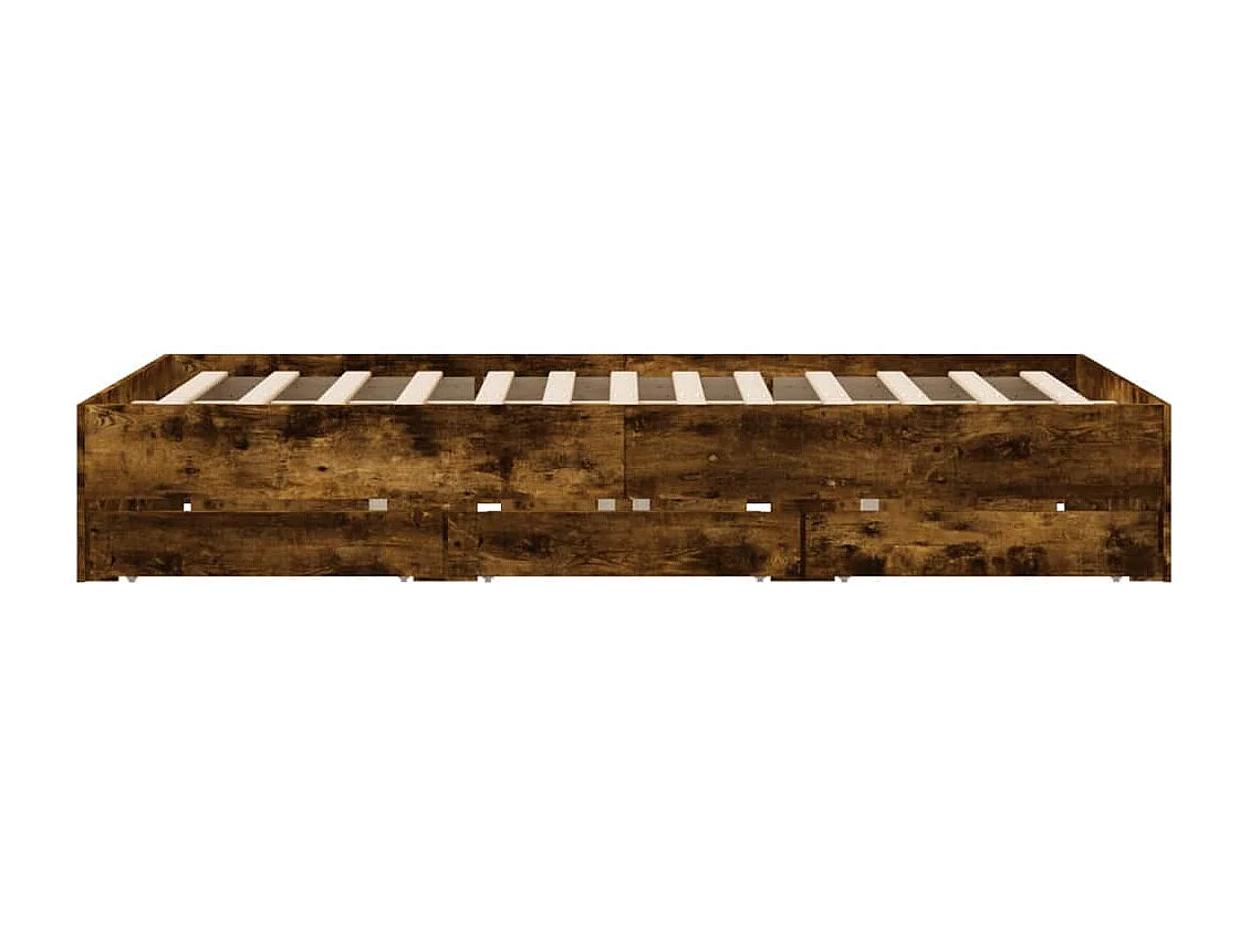 Cadre de lit avec tiroirs sans matelas chêne fumé 140x190 cm