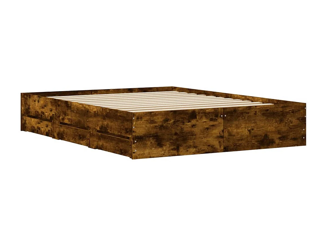 Cadre de lit avec tiroirs sans matelas chêne fumé 140x190 cm