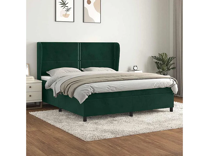 Giroletto a Molle con Materasso Verde Scuro 160x200 cm Velluto