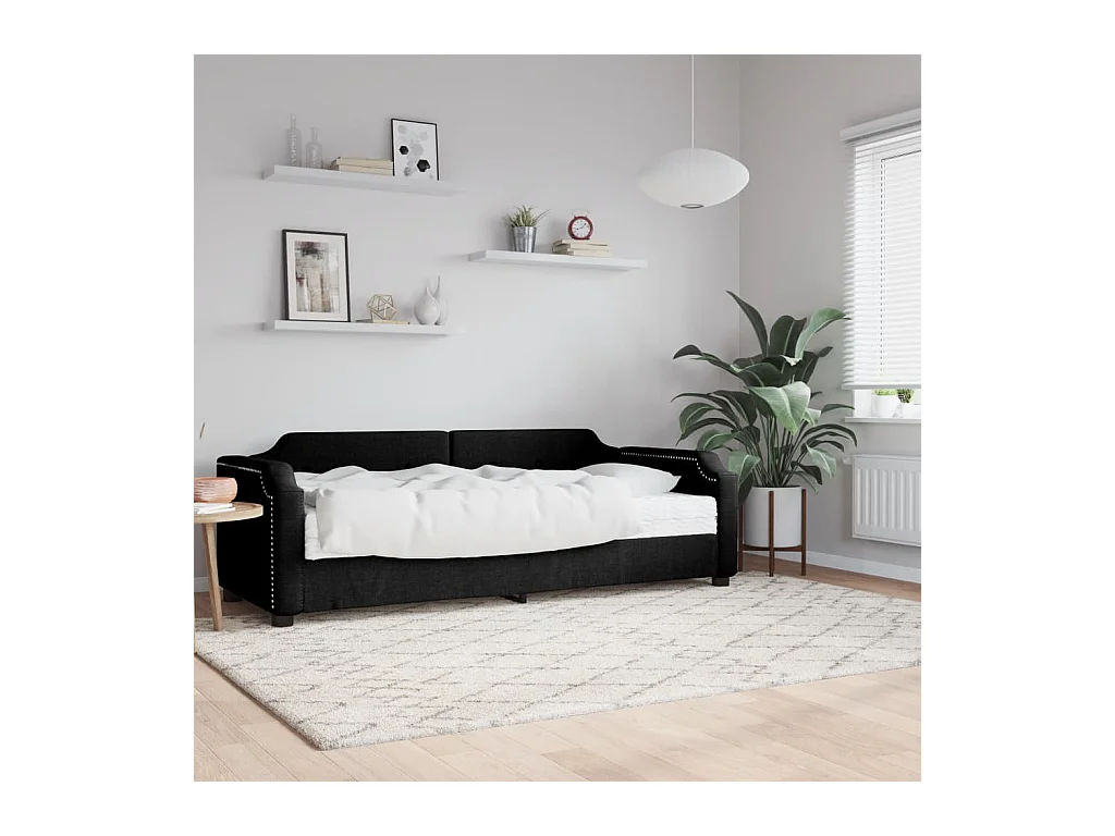 Lit de jour avec matelas noir 90x190 cm tissu