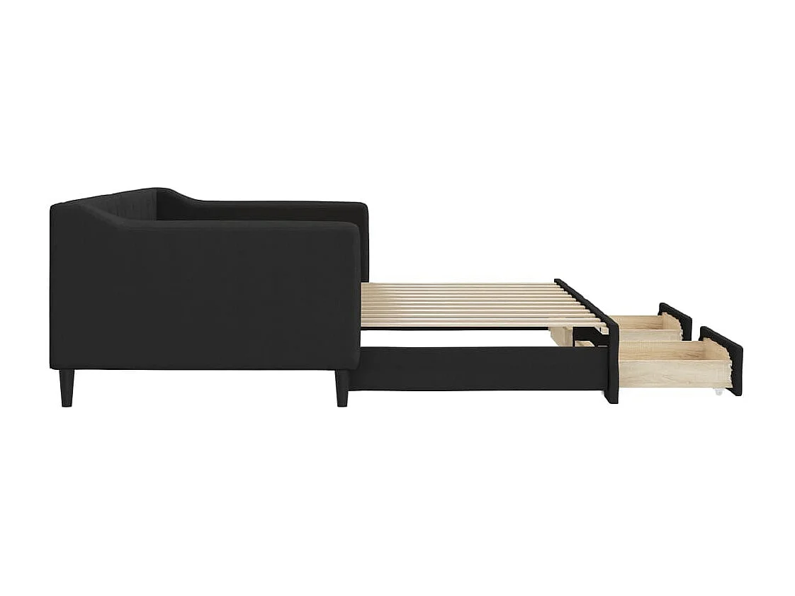 Sofá-cama com gavetão e gavetas 90x200 cm tecido preto