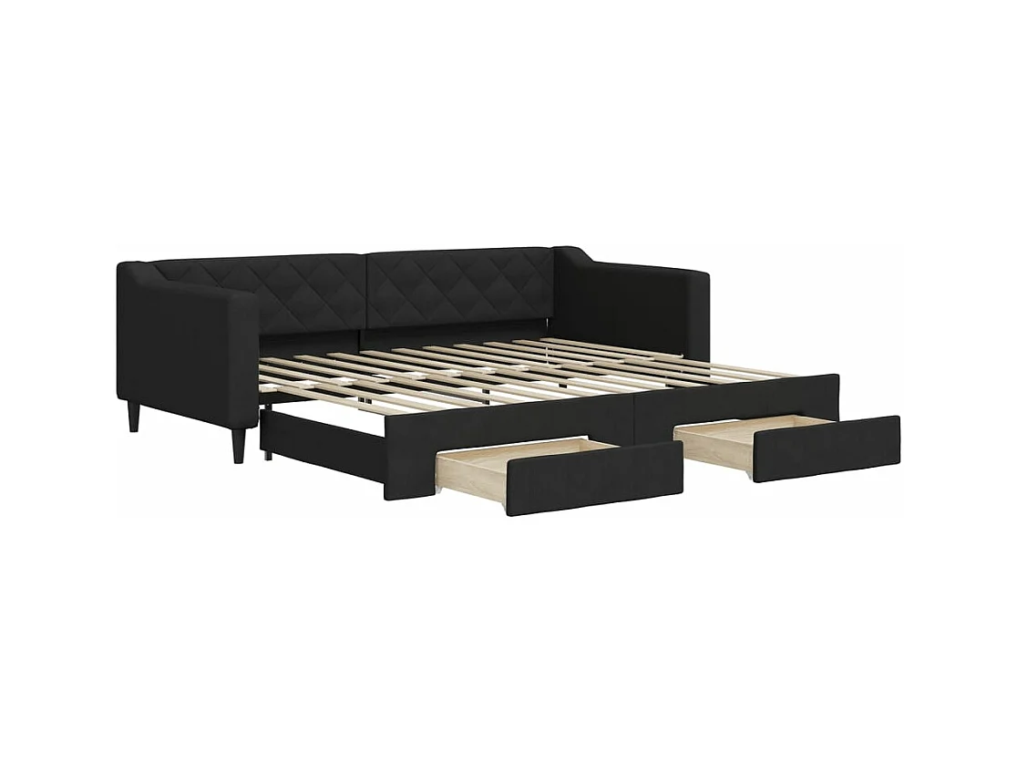 Lit de jour avec gigogne et tiroirs sans matelas noir 90x200 cm