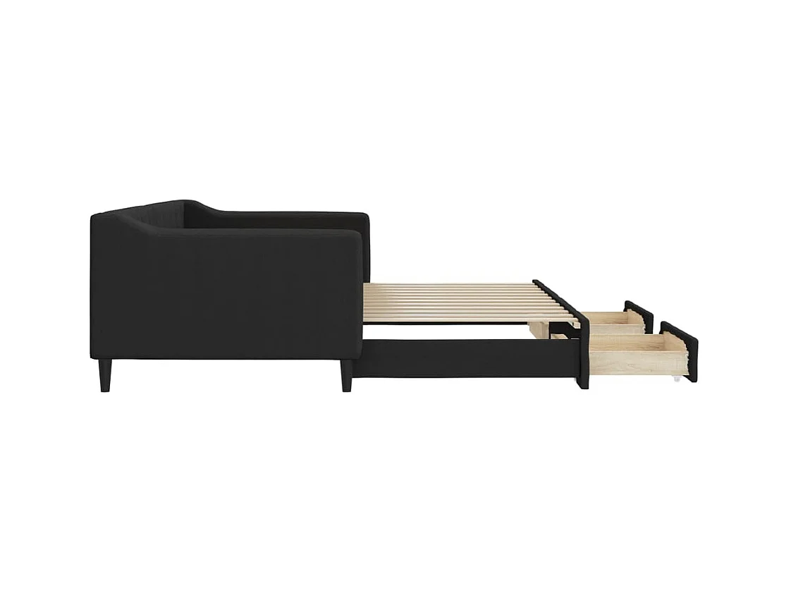 Lit de jour avec gigogne et tiroirs sans matelas noir 90x200 cm