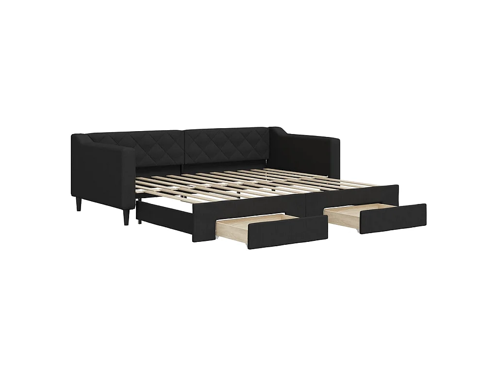 Sofá cama nido con cajones tela negro 90x200 cm