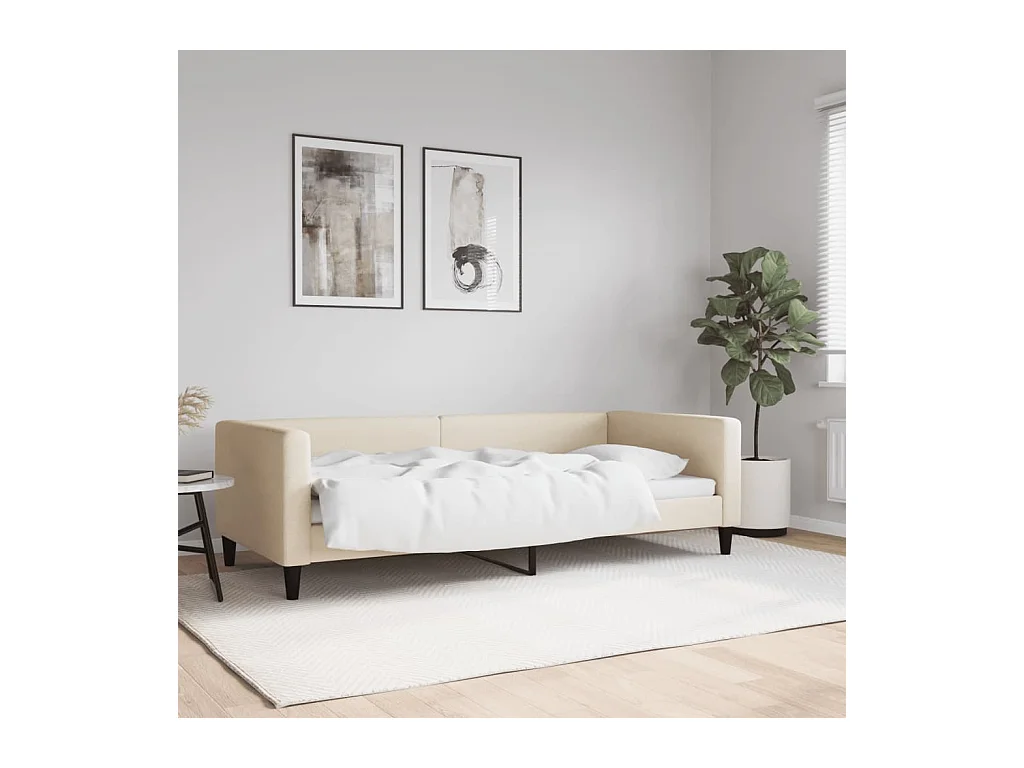 Letto da Giorno Crema 90x200 cm in Tessuto