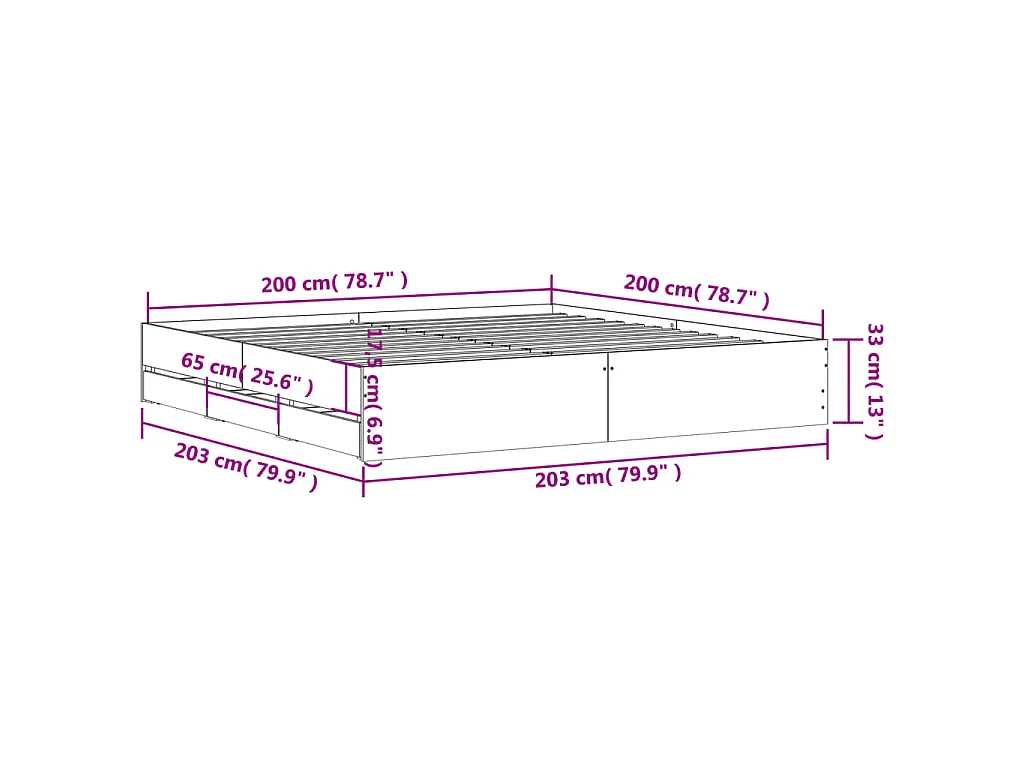 Bettgestell mit Schubladen Betongrau 200x200 cm Holzwerkstoff