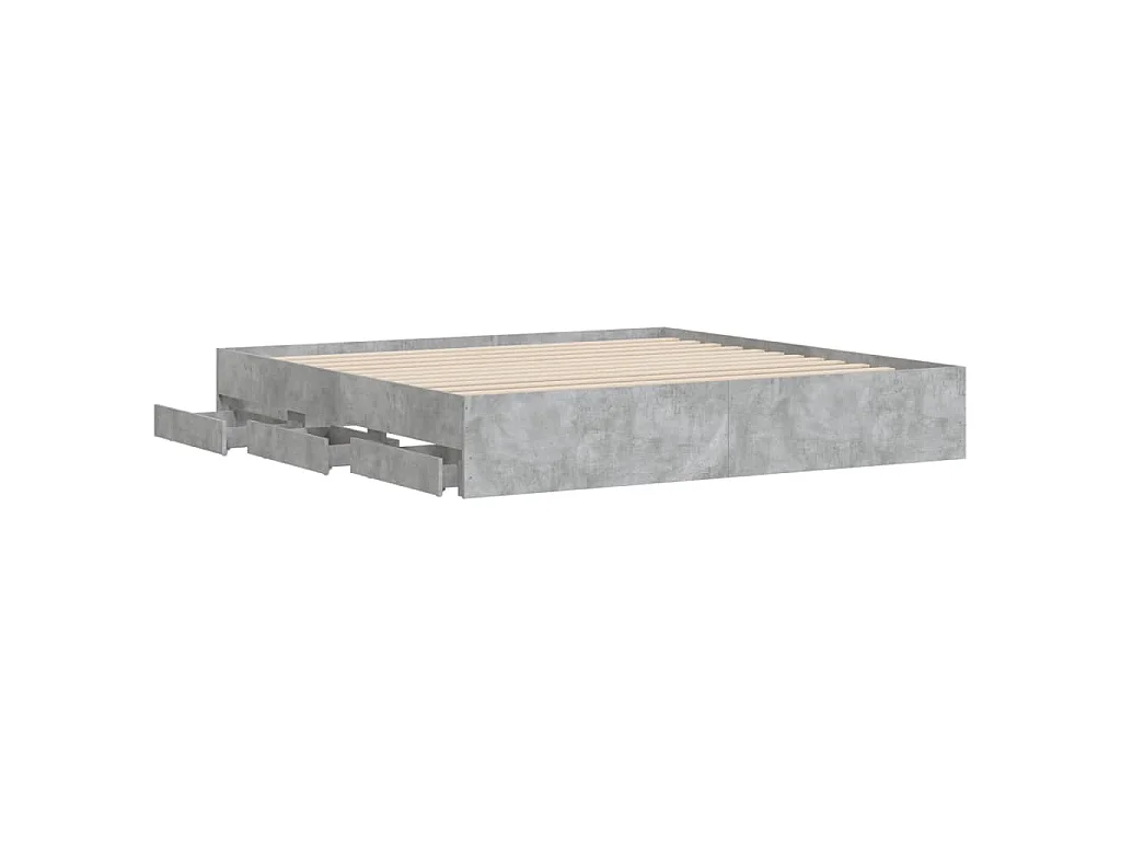 Cadre de lit avec tiroirs sans matelas gris béton 200x200 cm