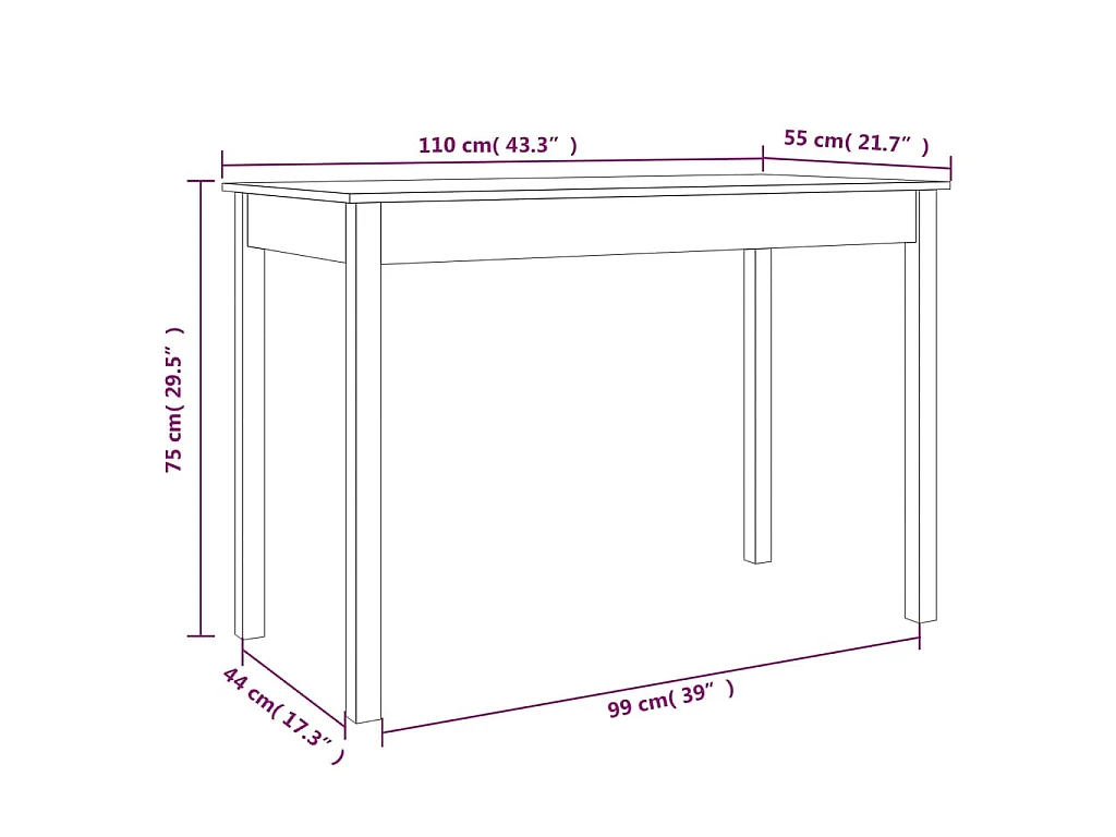 Table à manger marron cire 110x55x75 cm bois massif de pin