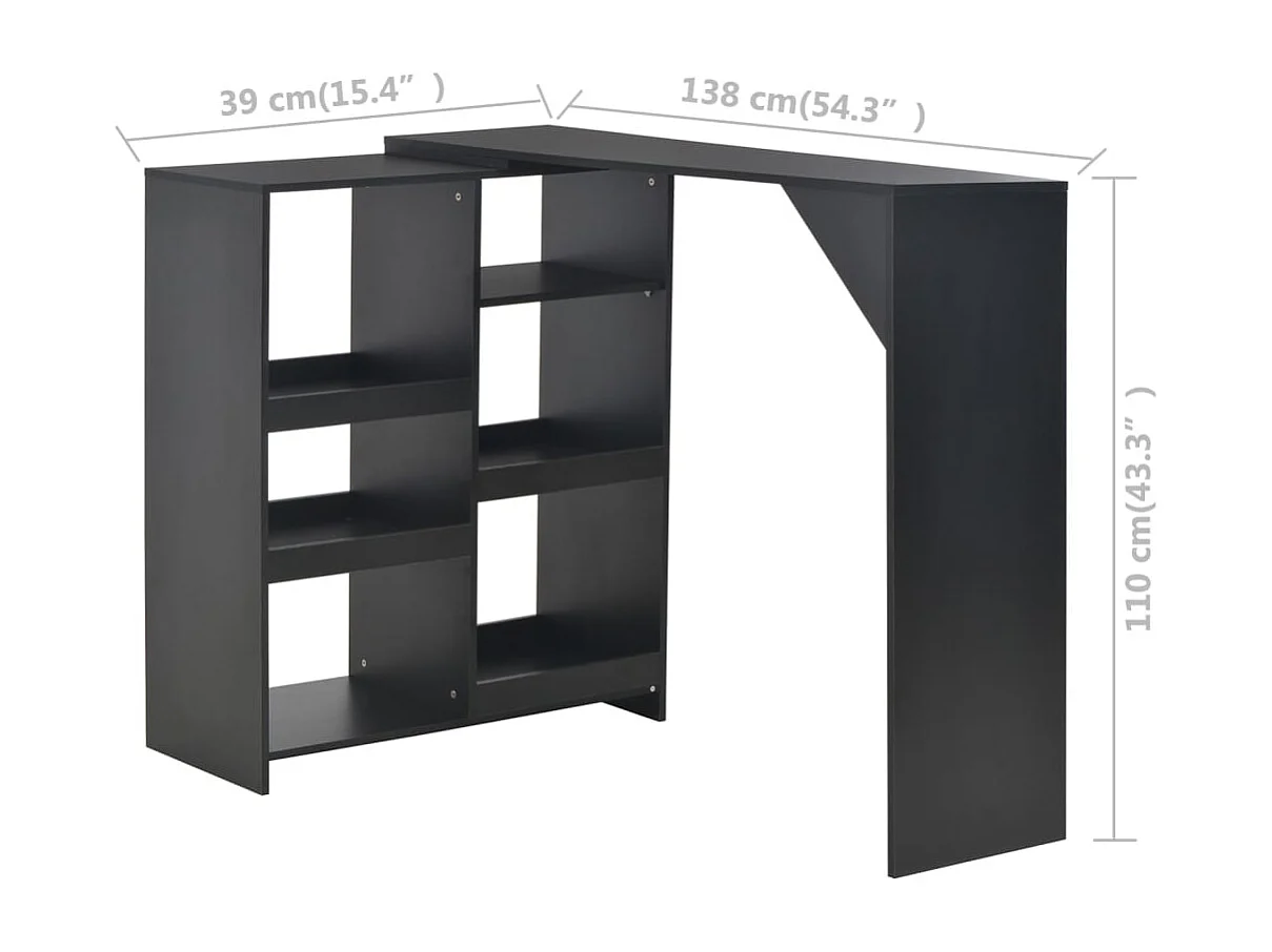 Table de bar avec tablette amovible Noir 138x39x110 cm