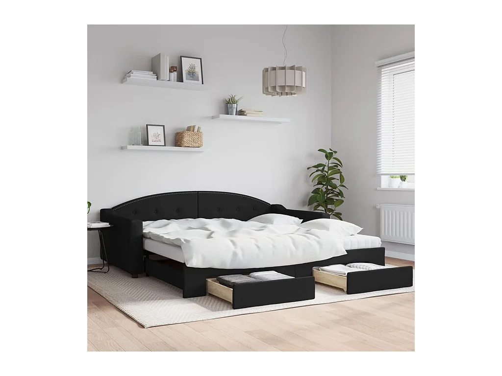 Lit de jour avec gigogne et tiroirs sans matelas noir 100x200cm
