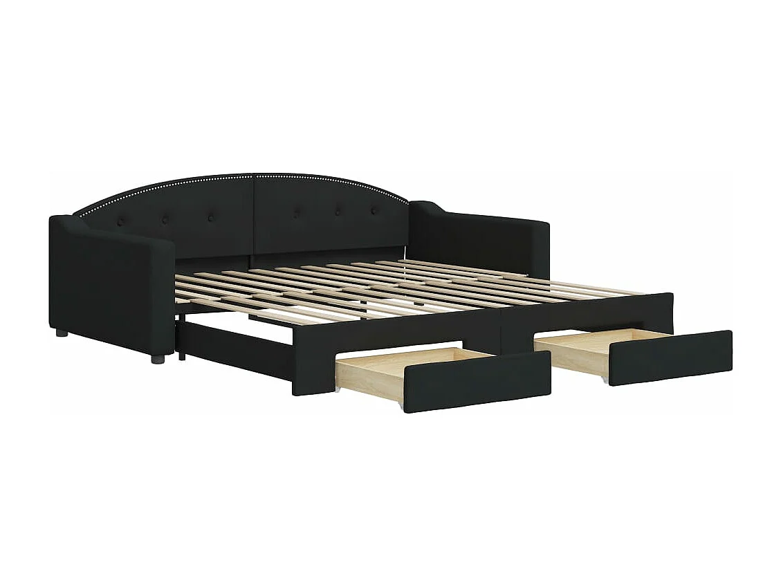 Tagesbett Ausziehbar mit Schubladen Schwarz 100x200 cm Stoff