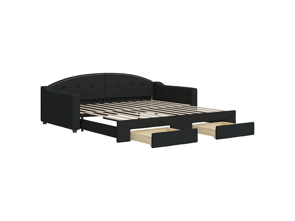 Sofá-cama com gavetão e gavetas 100x200 cm tecido preto