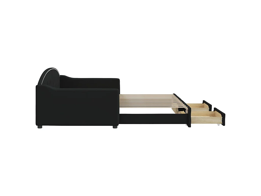 Sofá-cama com gavetão e gavetas 100x200 cm tecido preto
