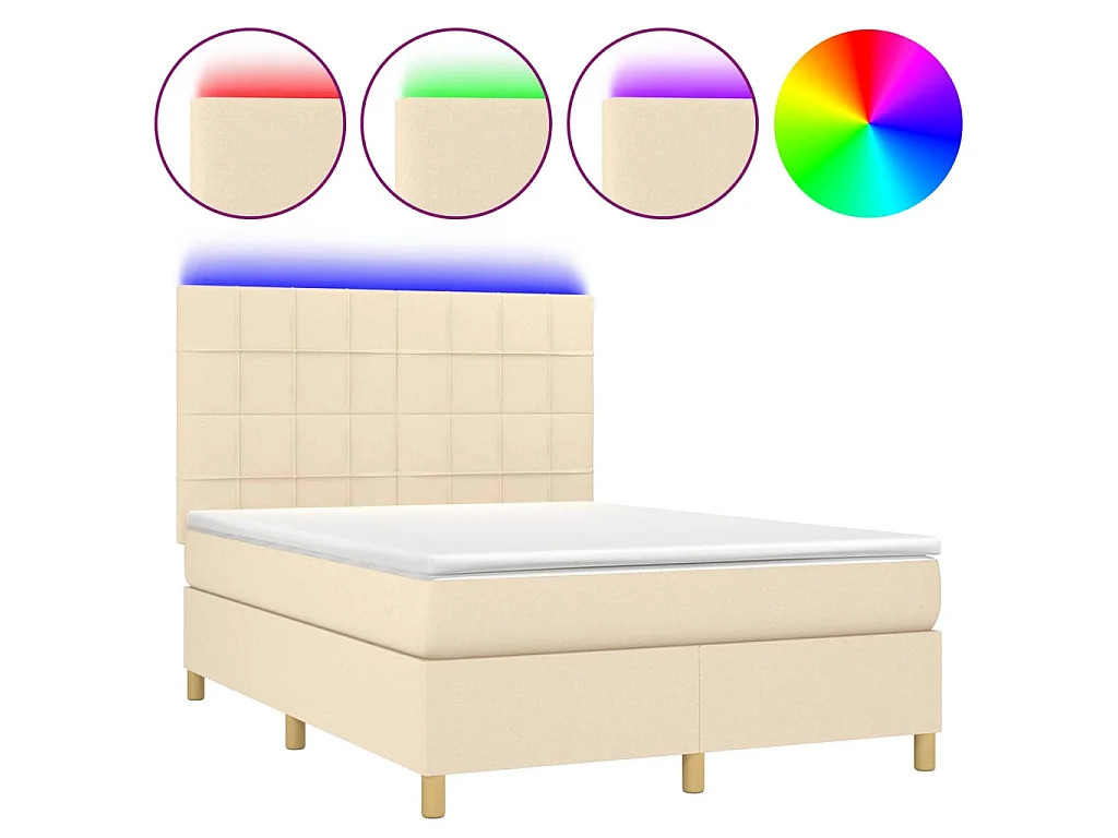Sommier à lattes de lit et matelas et LED Crème 140x190cm Tissu