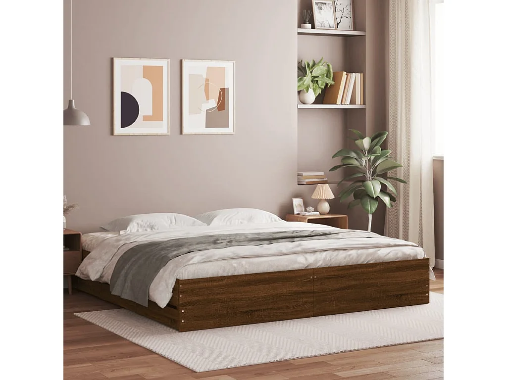 Giroletto Cassetti Rovere Marrone 200x200 cm Legno Multistrato