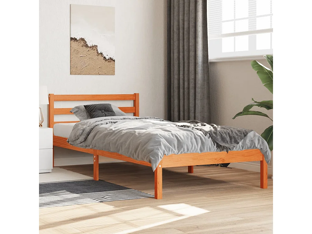 Bedframe zonder matras massief grenenhout wasbruin 100x200 cm