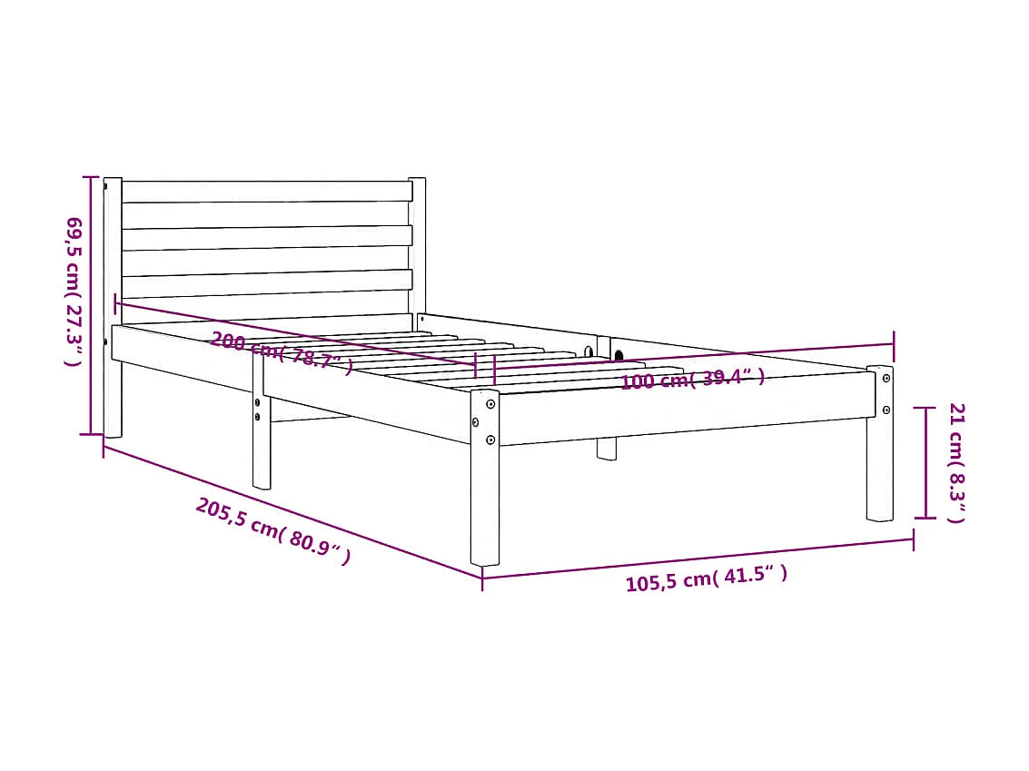 Bedframe zonder matras massief grenenhout wasbruin 100x200 cm