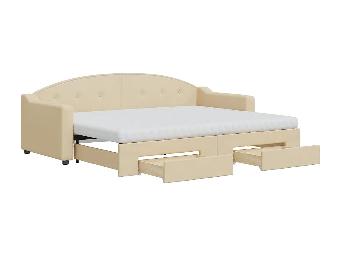 Tagesbett Ausziehbar mit Schubladen Creme 80x200 cm Stoff