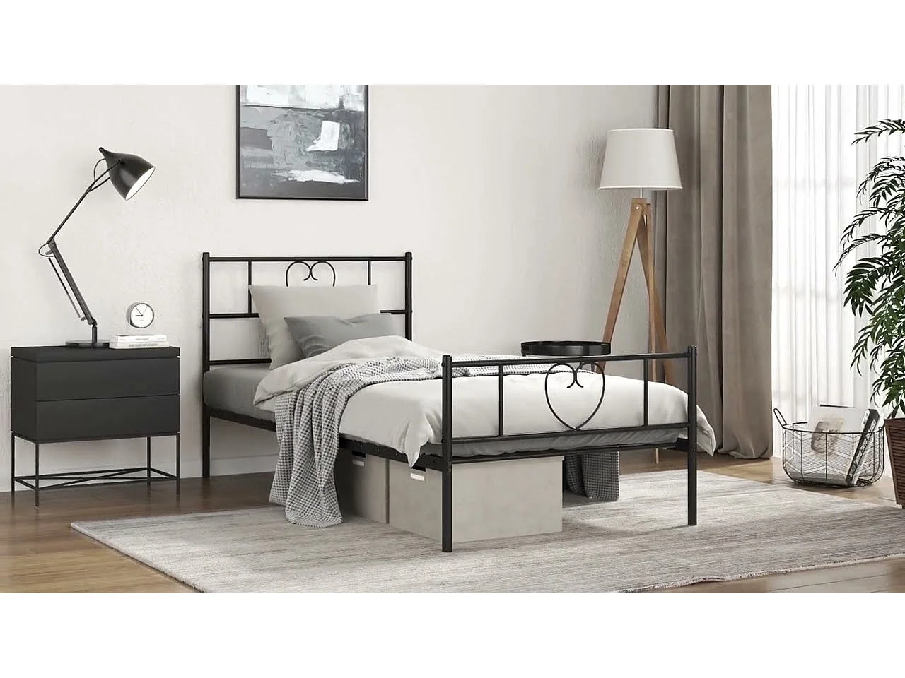 Cadre de lit métal sans matelas et pied de lit noir 100x200 cm