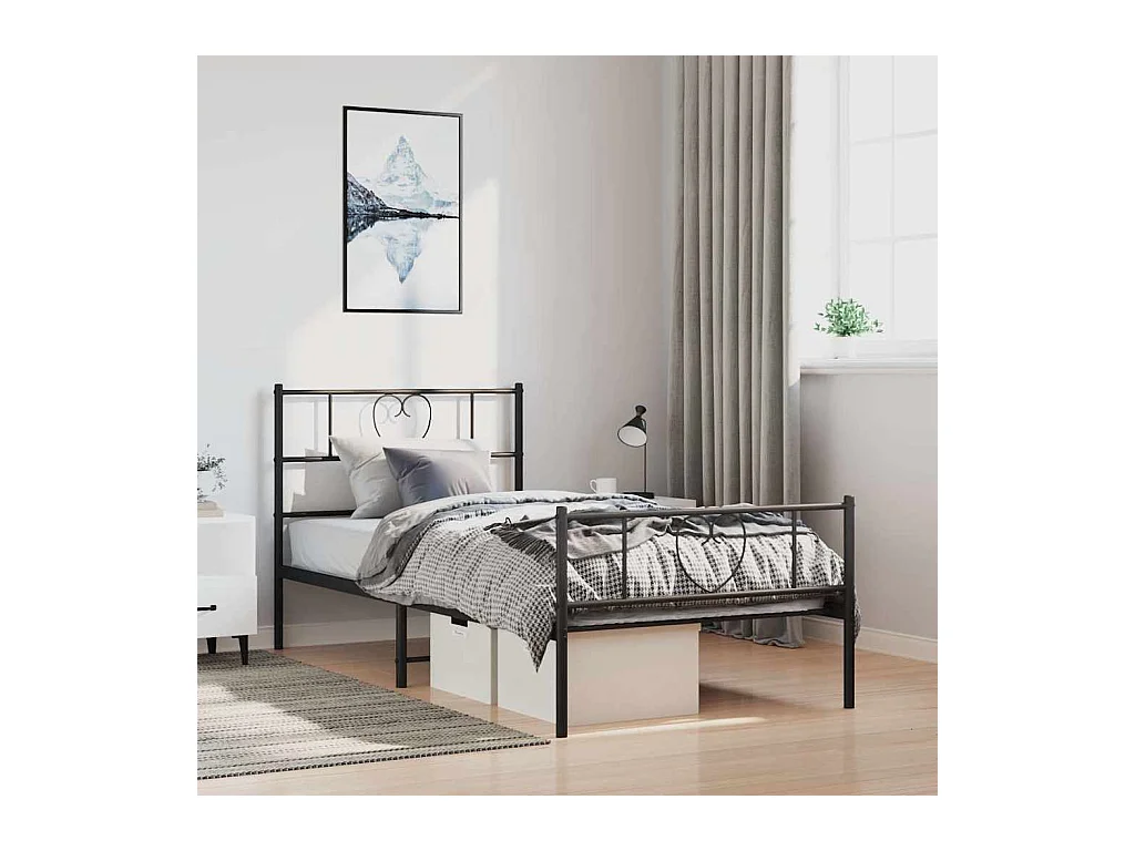 Cadre de lit métal sans matelas et pied de lit noir 100x200 cm