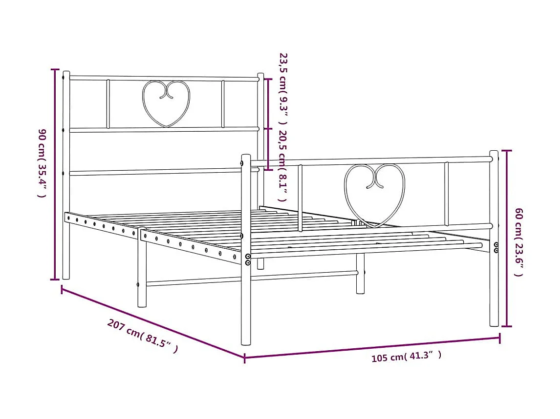 Cadre de lit métal sans matelas et pied de lit noir 100x200 cm
