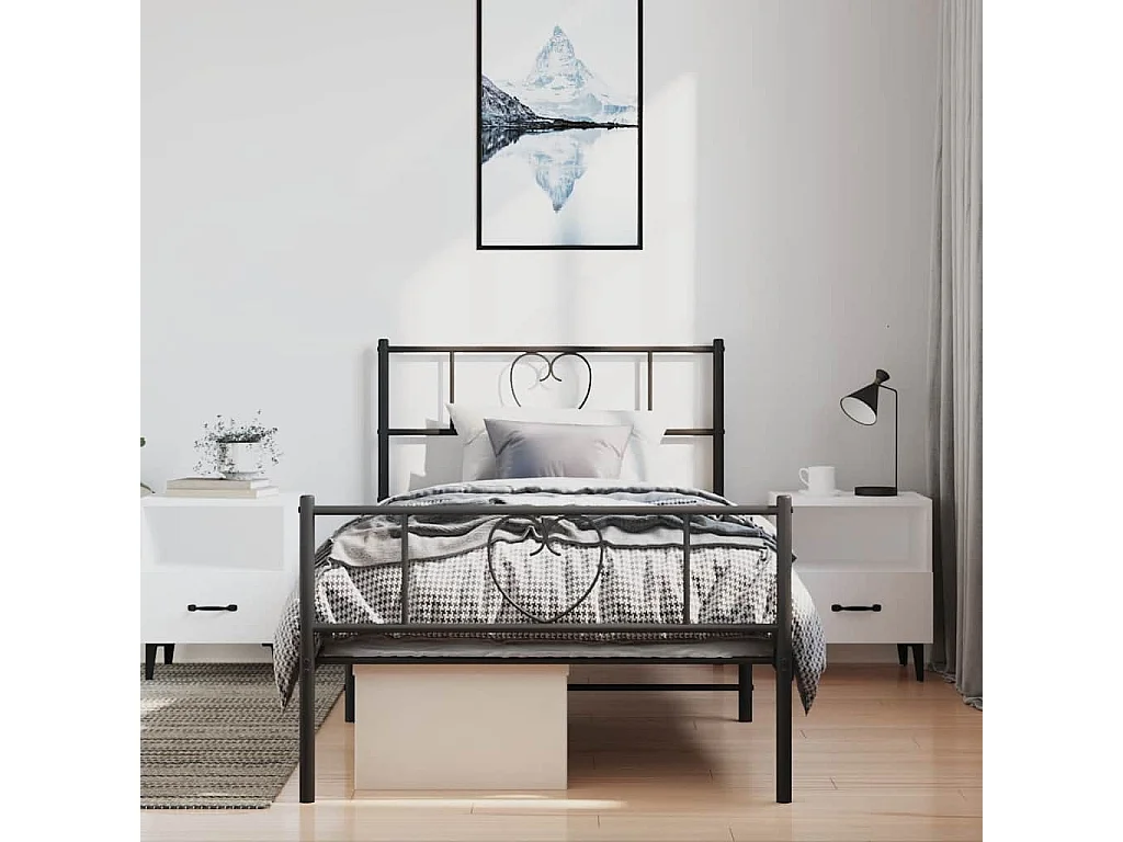 Giroletto con Testiera e Pediera Metallo Nero 100x200 cm