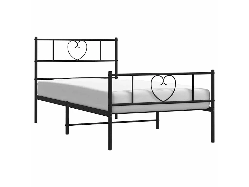 Cadre de lit métal sans matelas et pied de lit noir 100x200 cm