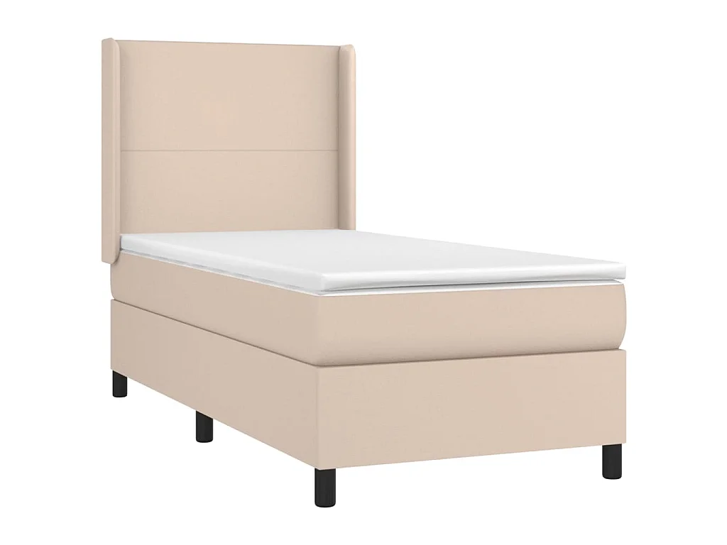 Cama box spring c/ colchão/LED 80x200cm couro artif. cappuccino