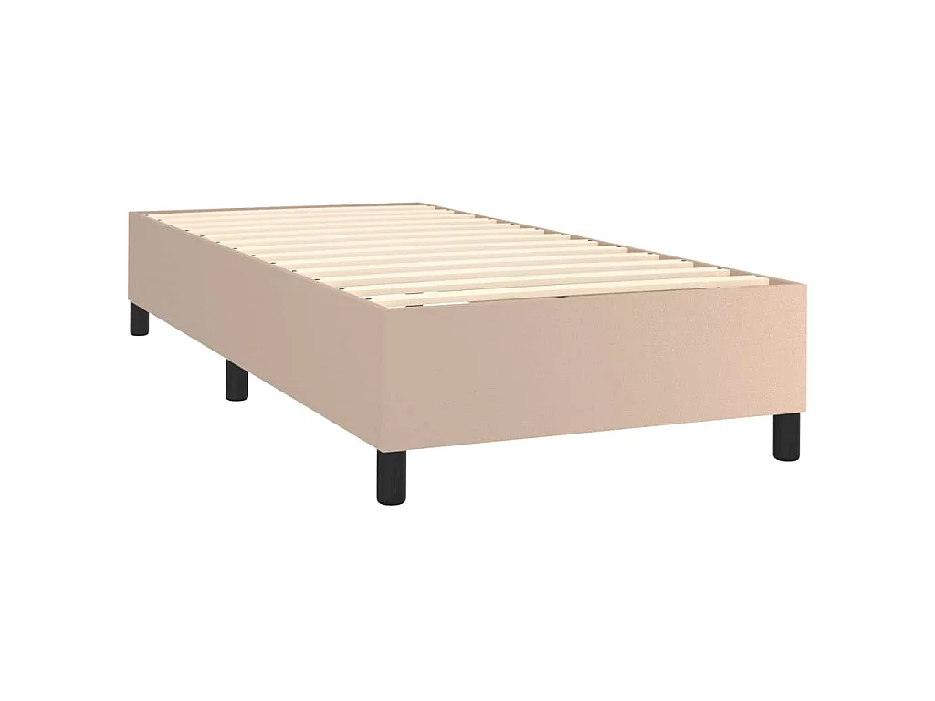 Cama box spring c/ colchão/LED 80x200cm couro artif. cappuccino