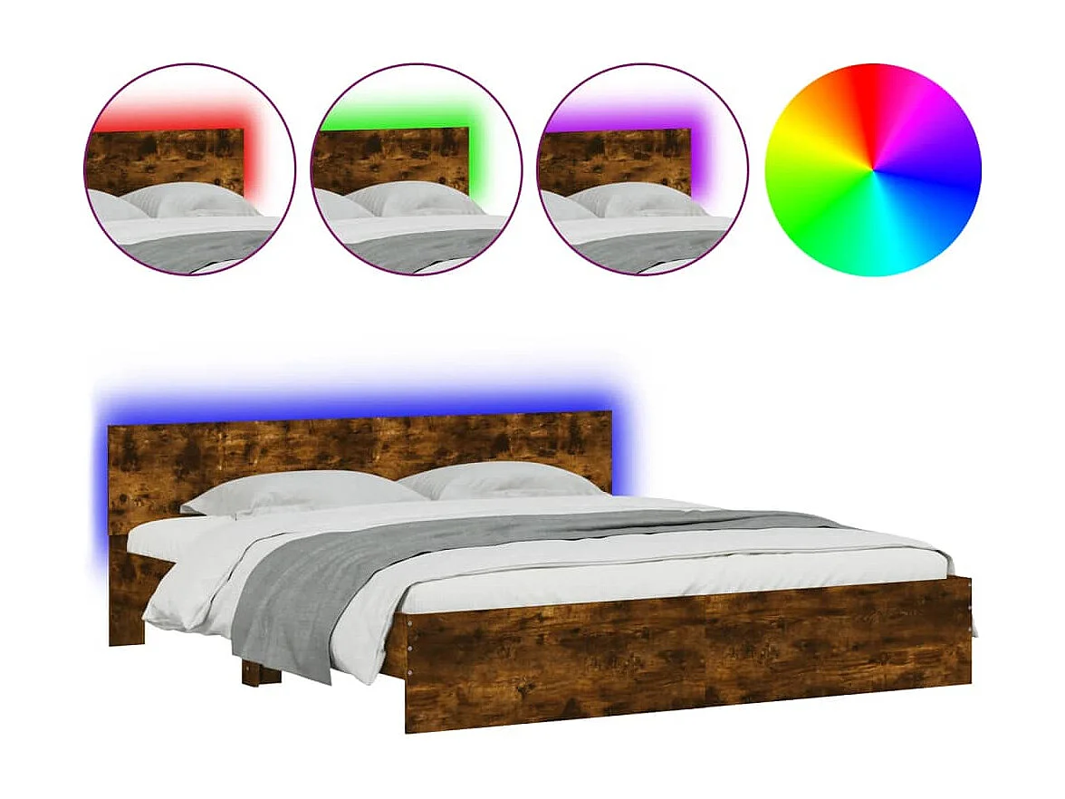 Cadre de lit avec LED sans matelas chêne fumé 200x200 cm