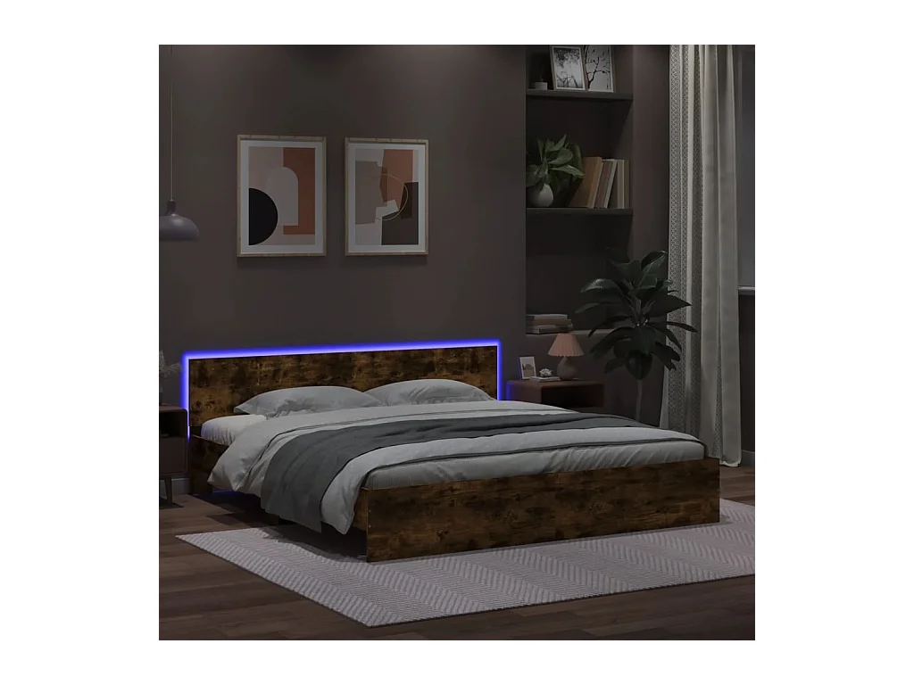 Bedframe met hoofdeinde en LED gerookt eikenkleurig 200x200 cm