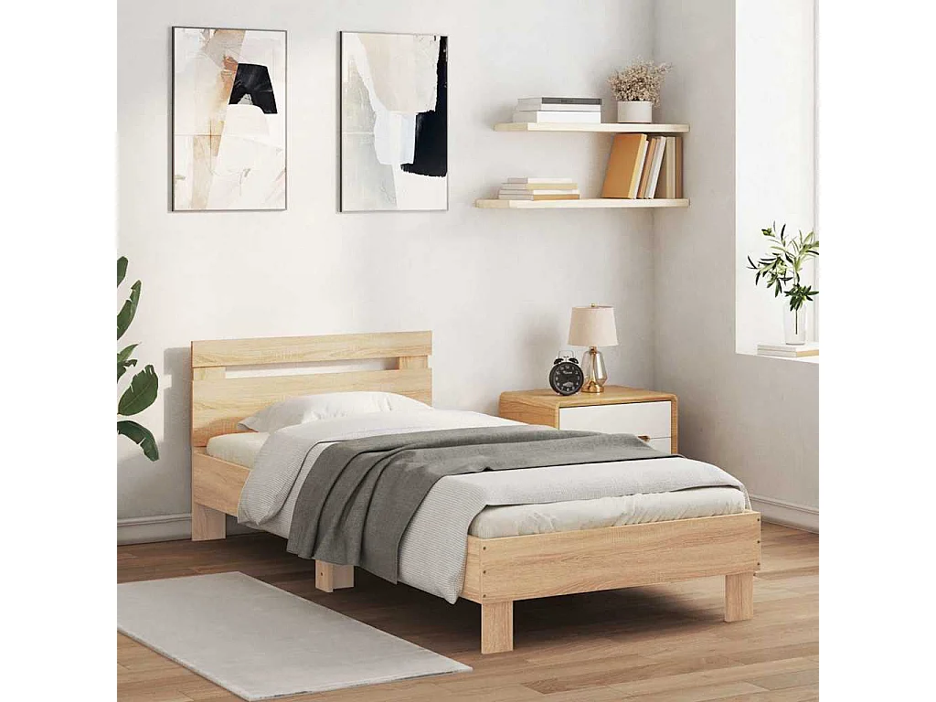 Bedframe met hoofdbord zonder matras sonoma eiken 75x190 cm