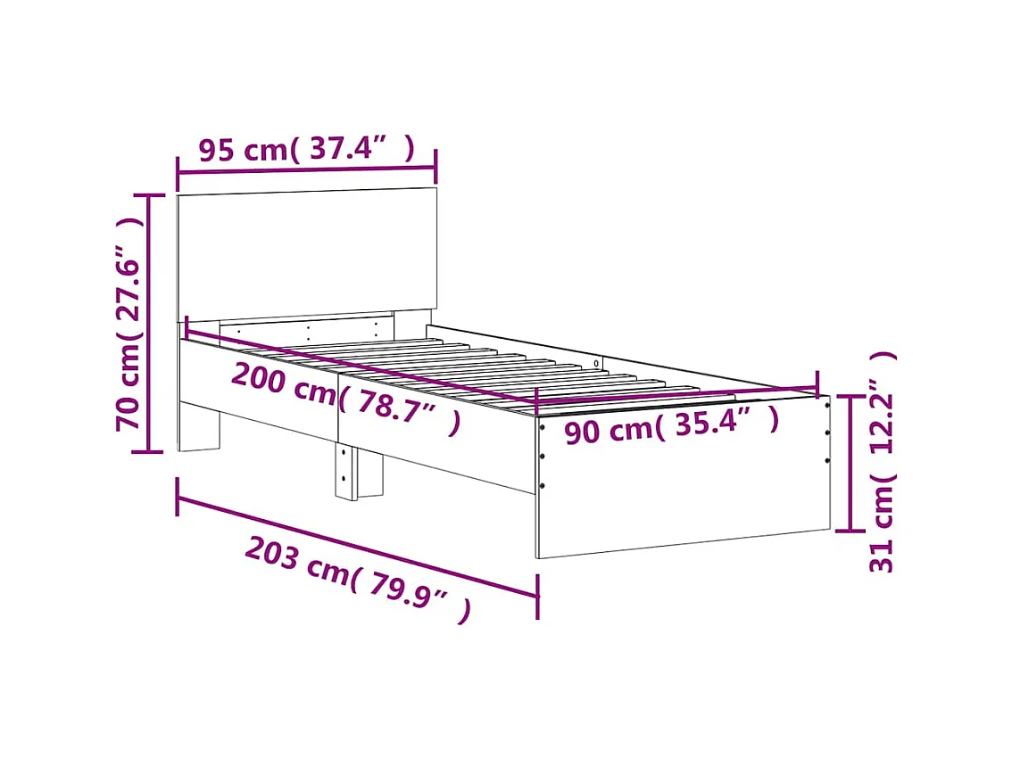 Cadre de lit sans matelas avec tête de lit 90x200 cm