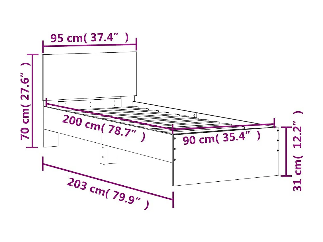 Cadre de lit sans matelas avec tête de lit 90x200 cm