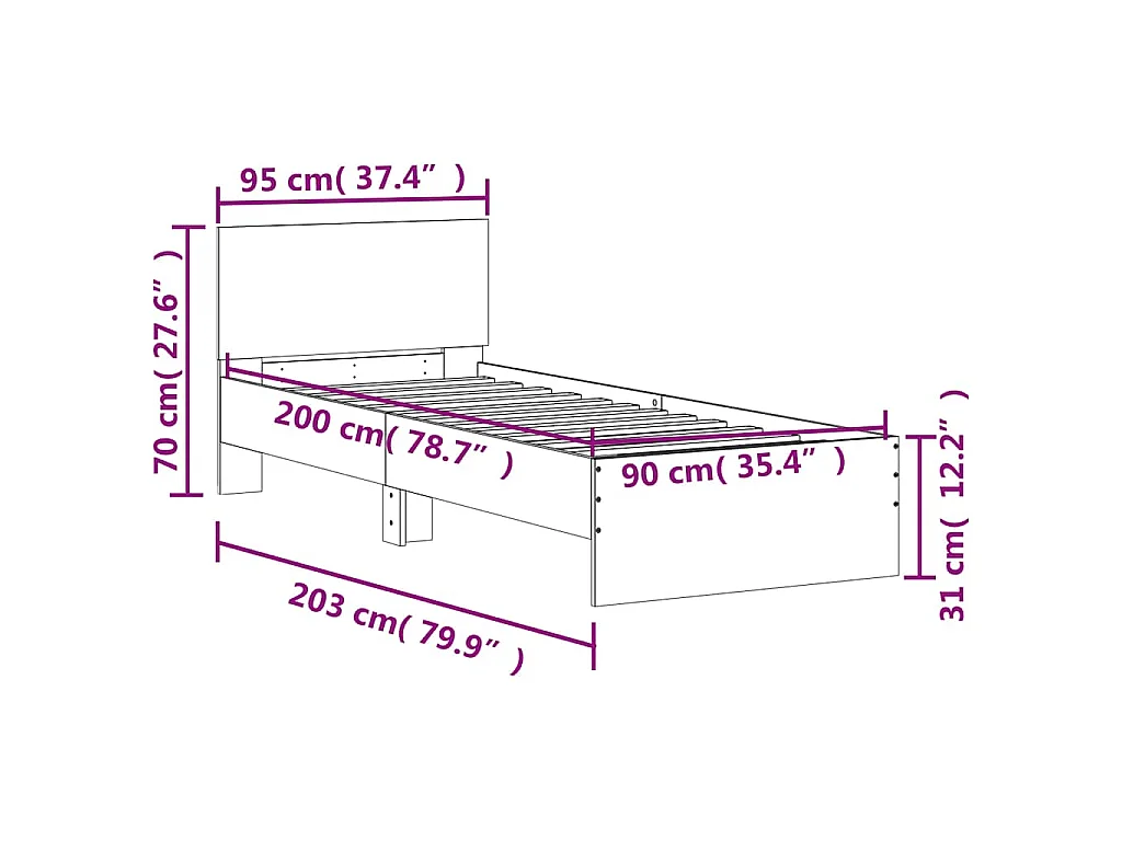 Bettgestell ohne Matratze mit Kopfteil Sonoma-Eiche 90x200 cm
