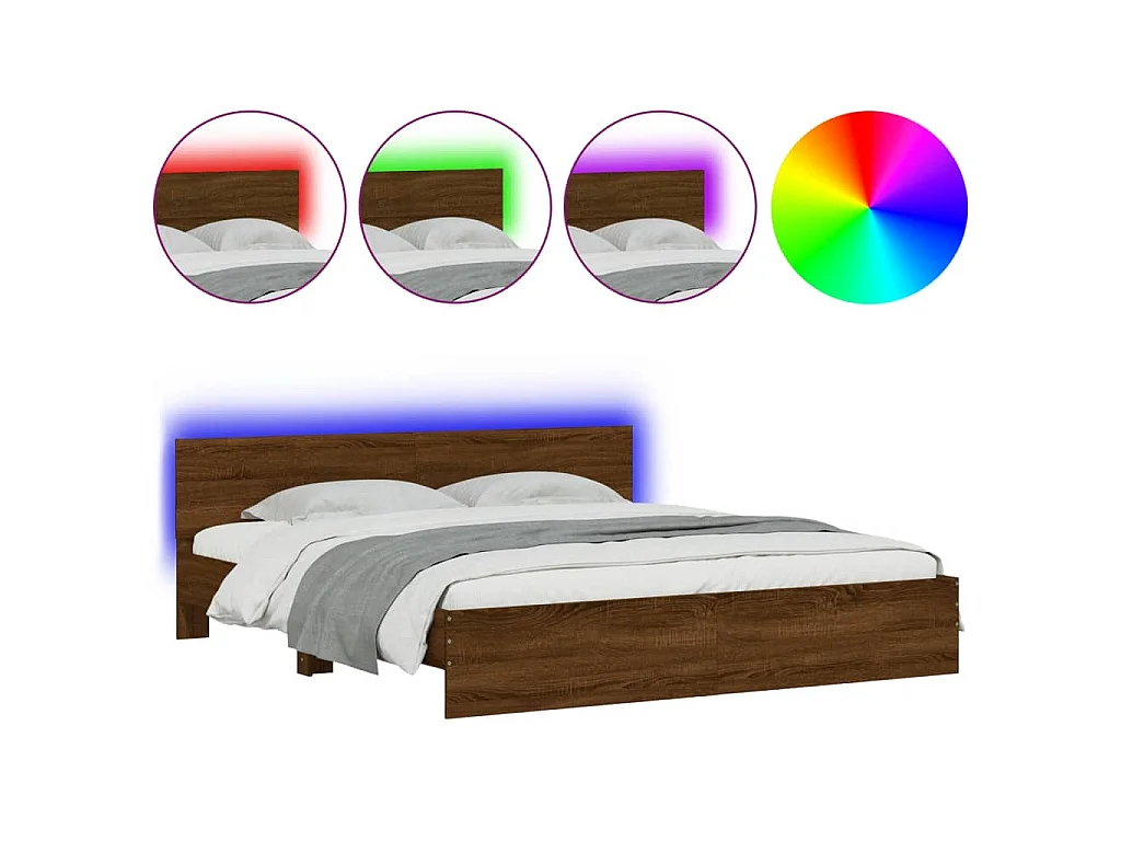 Estrutura cama cabeceira/luzes LED 200x200cm carvalho castanho