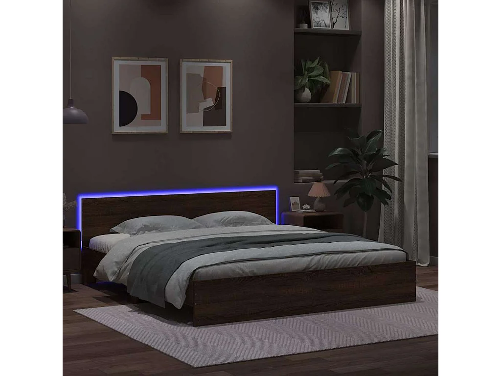 Cadre de lit avec LED sans matelas chêne marron 200x200 cm